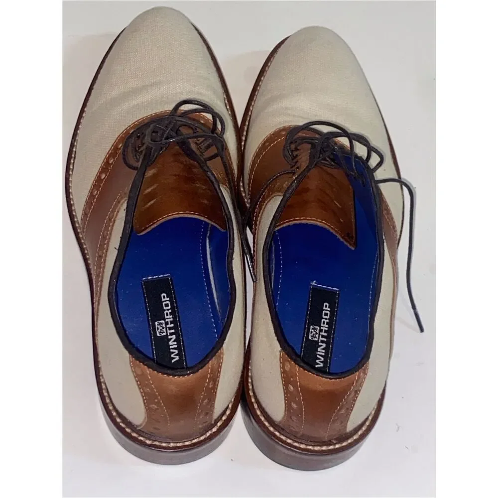 Two-Tone Brown Leather and Cream Canvas Oxford Shoes Winthrop Phillips